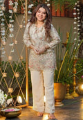 Cream Ethnic Motifs Embroidered Regular Thread Work Silk Crepe Kurti