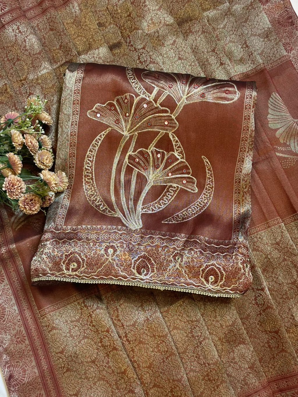 Giraffe Silk Suit with Lily Flower Embroidery