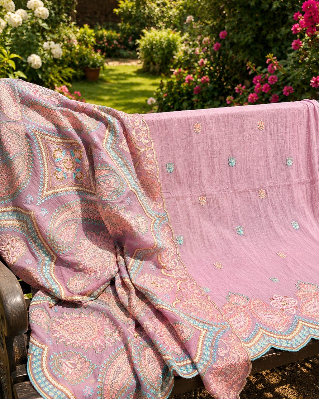 Elegant Mal Chanderi Suit with Exquisite Parsi Embroidery