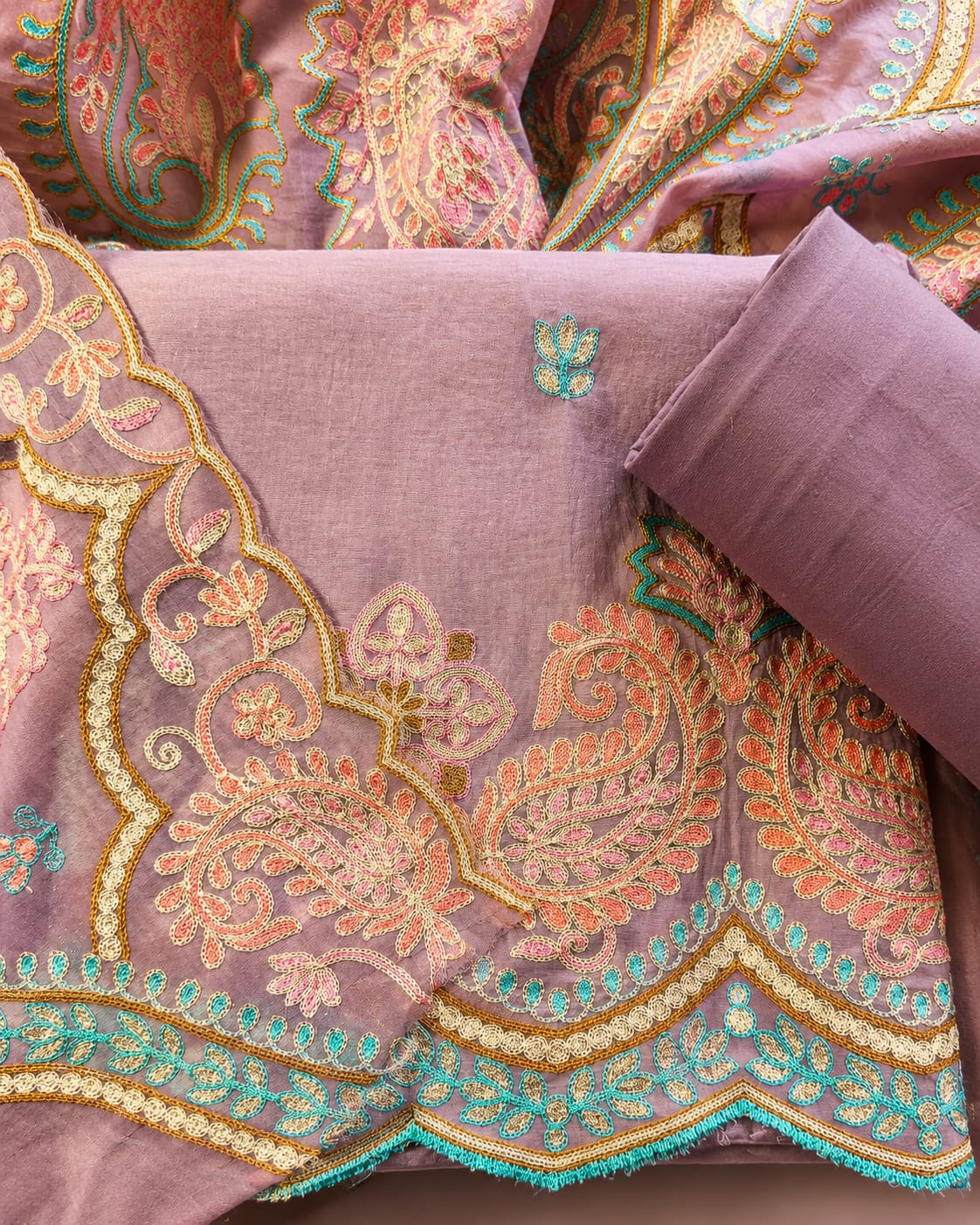 Elegant Mal Chanderi Suit with Exquisite Parsi Embroidery