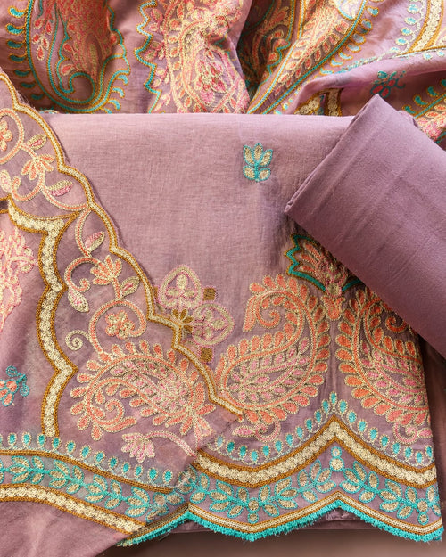 Elegant Mal Chanderi Suit with Exquisite Parsi Embroidery