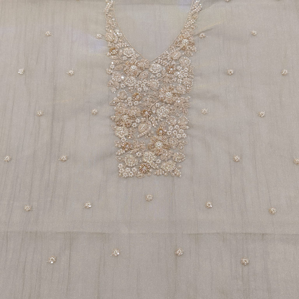 Elegant Crush Tissue Suit with Appliqué Embroidery & Stone Work