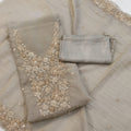 Elegant Crush Tissue Suit with Appliqué Embroidery & Stone Work