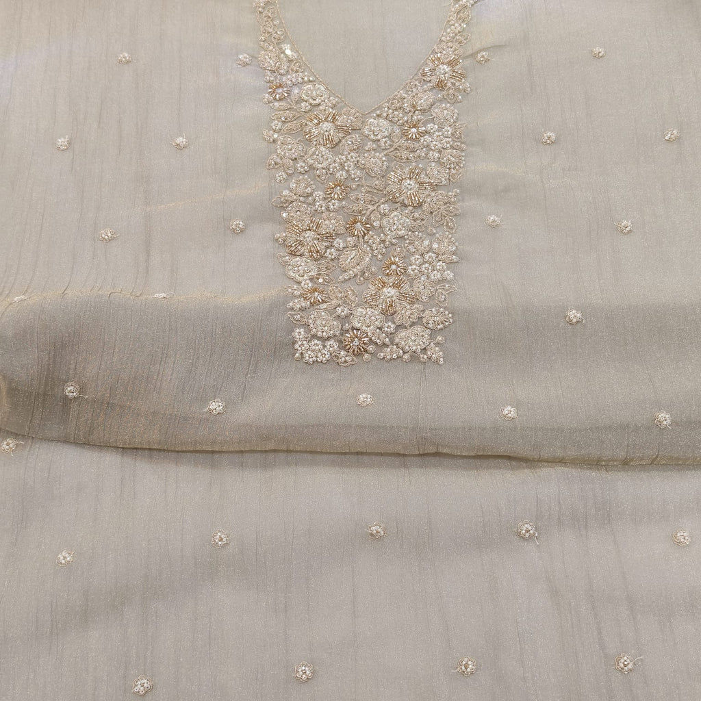 Elegant Crush Tissue Suit with Appliqué Embroidery & Stone Work