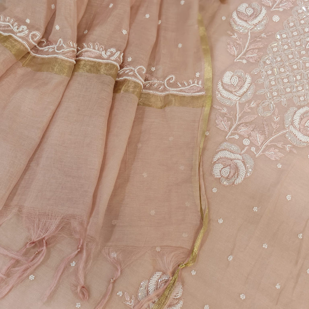 Elegant Mal Chanderi Suit with Exquisite Parsi Embroidery