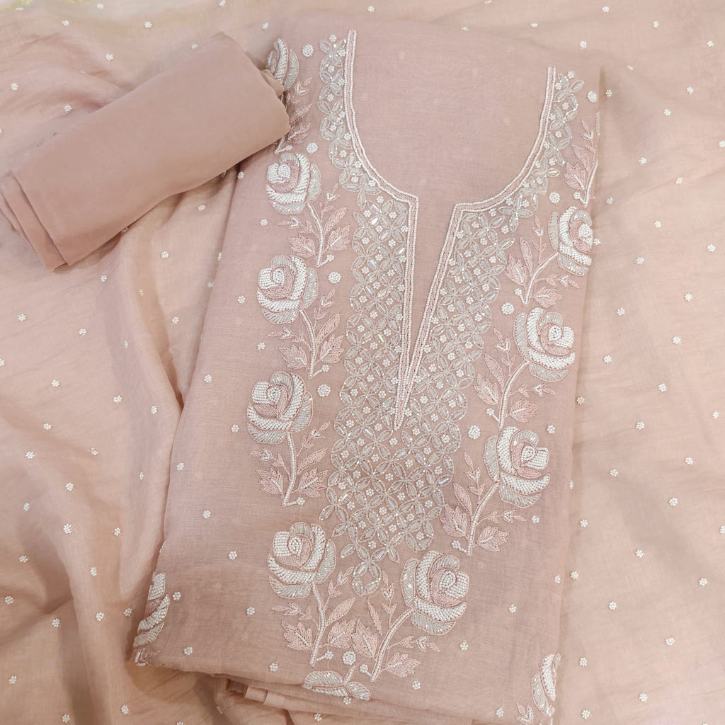 Elegant Mal Chanderi Suit with Exquisite Parsi Embroidery