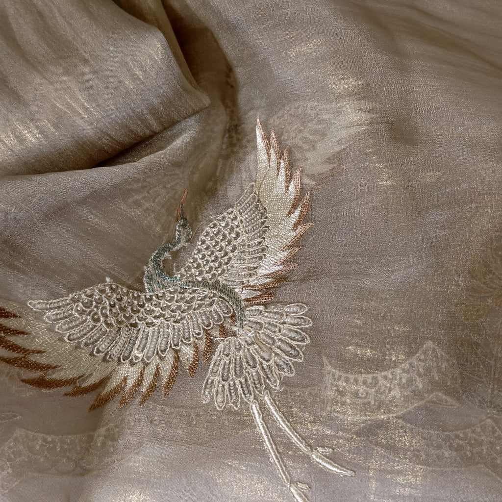 Crush Tissue Suit with Exquisite Parsi Flamingo Embroidery