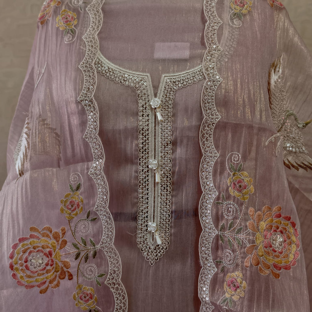 Elegant Masleen Suit with Polka Dot Design & Neckline Embroidery
