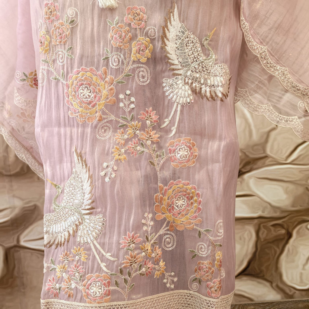 Elegant Masleen Suit with Polka Dot Design & Neckline Embroidery