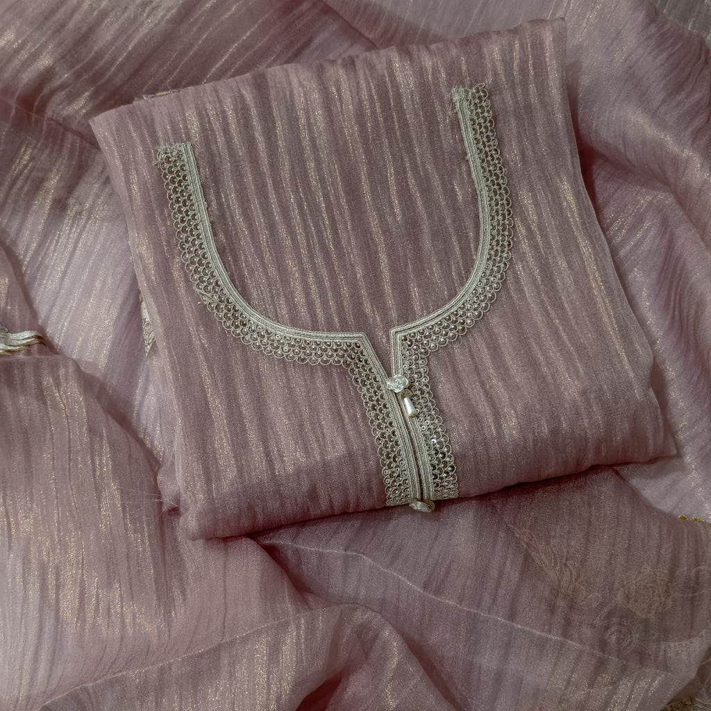 Elegant Masleen Suit with Polka Dot Design & Neckline Embroidery