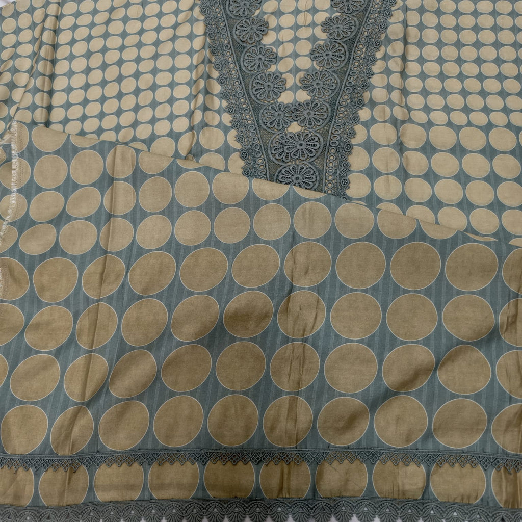 Elegant Masleen Suit with Polka Dot Design & Neckline Embroidery