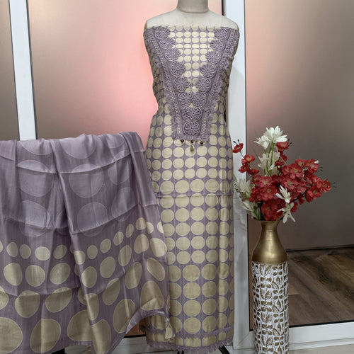 Elegant Masleen Suit with Polka Dot Design & Neckline Embroidery