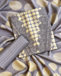 Elegant Masleen Suit with Polka Dot Design & Neckline Embroidery