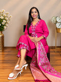 Pink Embroidered Cotton Kurta and Pant Set with Dupatta