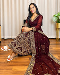 Wine Maroon Embroidered Anarkali Suit