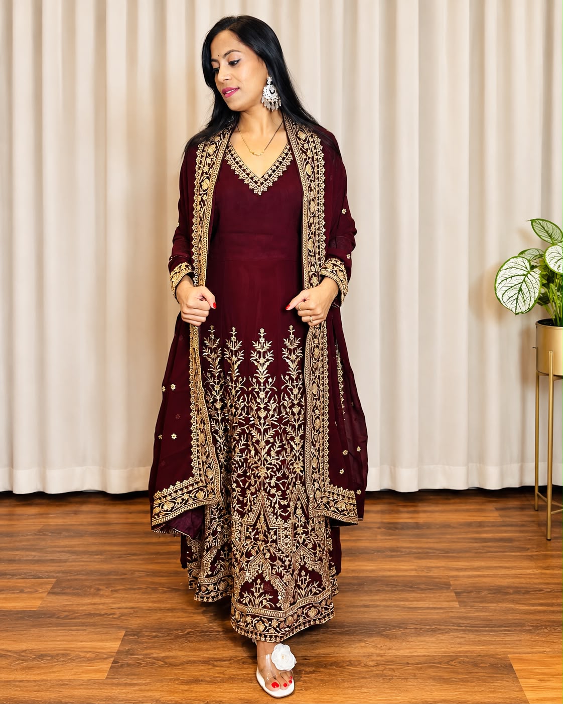Wine Maroon Embroidered Anarkali Suit