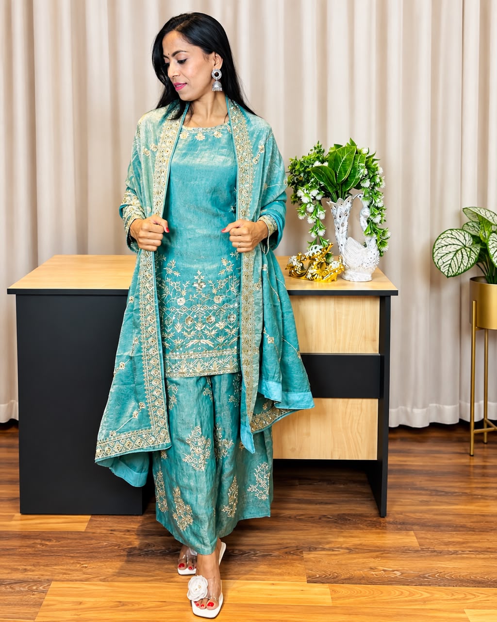 Turquoise Embroidered 3-Piece Sui
