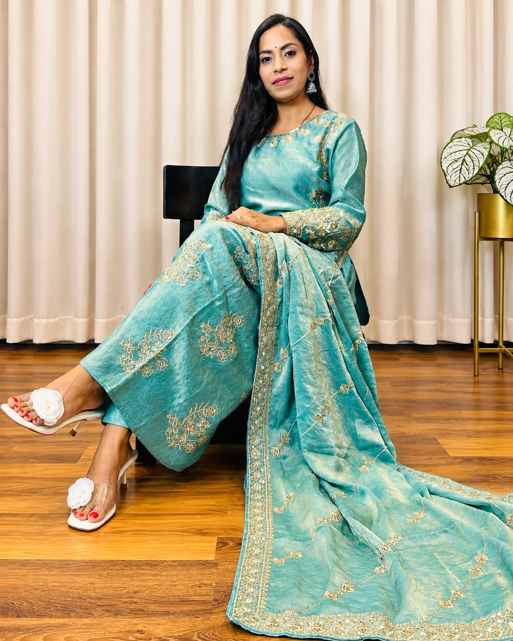 Turquoise Embroidered 3-Piece Sui