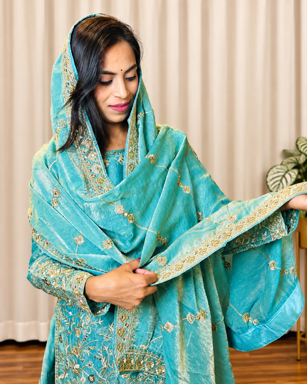 Turquoise Embroidered 3-Piece Sui