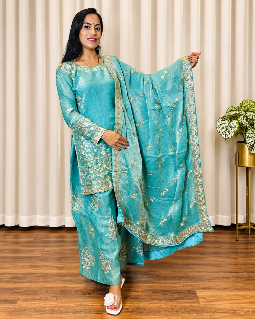 Turquoise Embroidered 3-Piece Sui