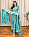 Turquoise Embroidered 3-Piece Sui