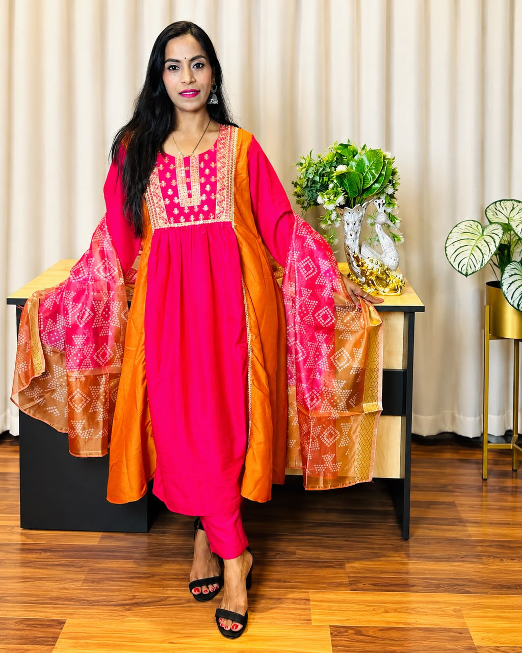 Pink & Orange Bandhani Dupatta