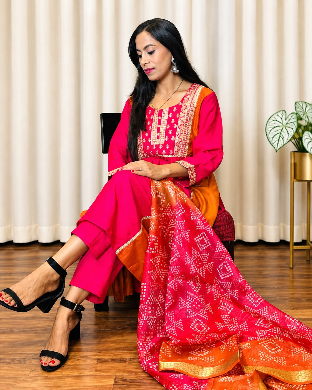 Pink & Orange Bandhani Dupatta