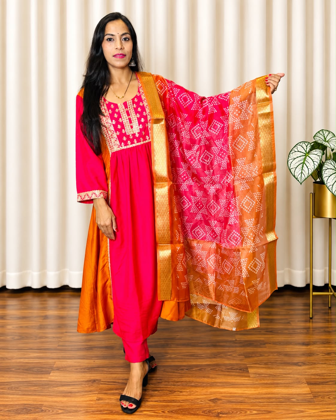 Pink & Orange Bandhani Dupatta