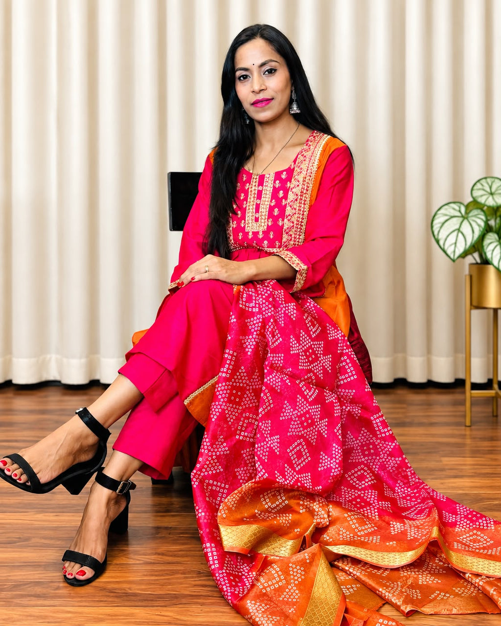 Pink & Orange Bandhani Dupatta