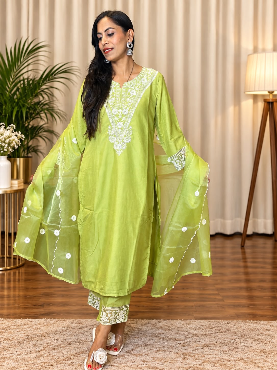 Lime Green Embroidered 3-Piece Suit