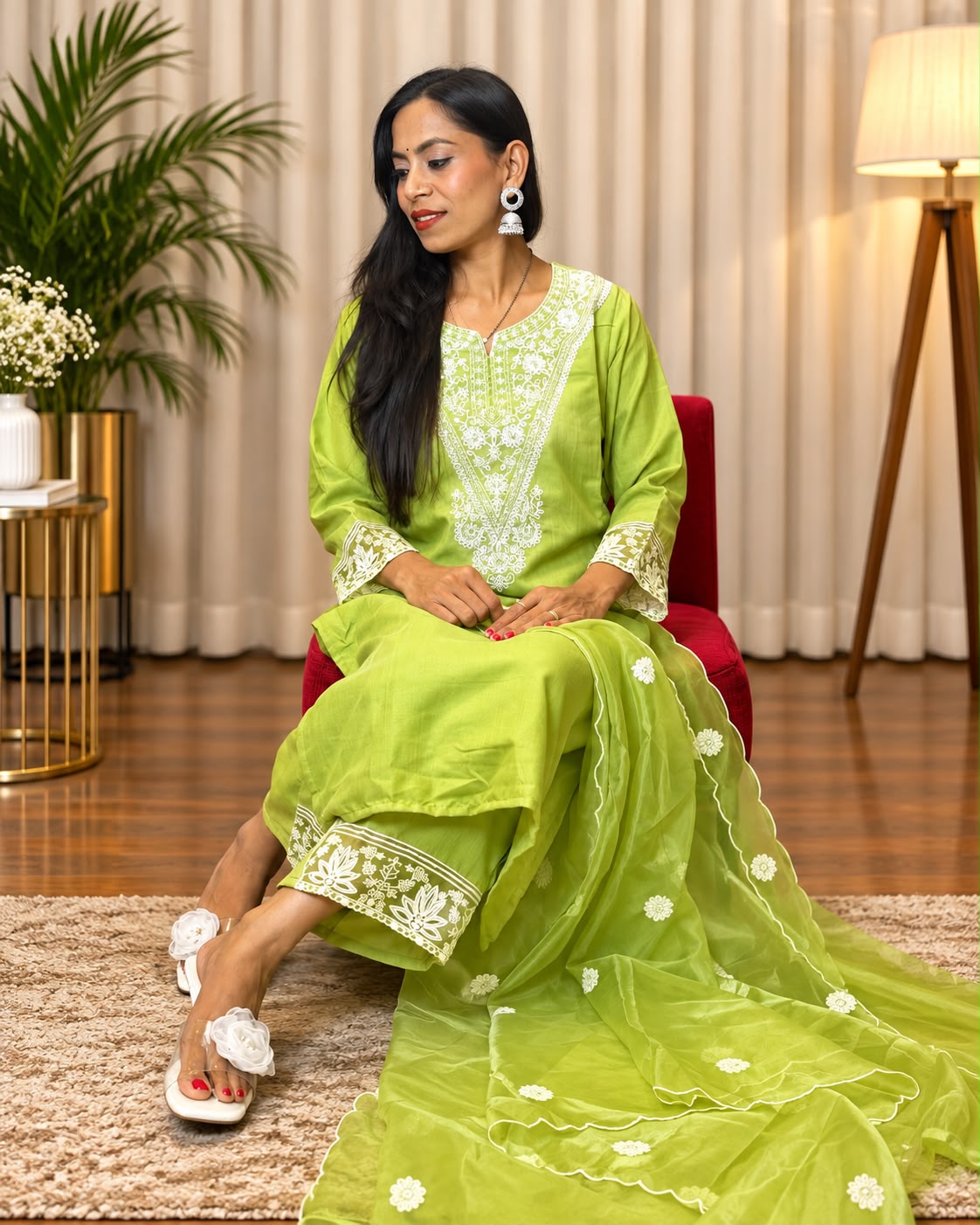 Lime Green Embroidered 3-Piece Suit