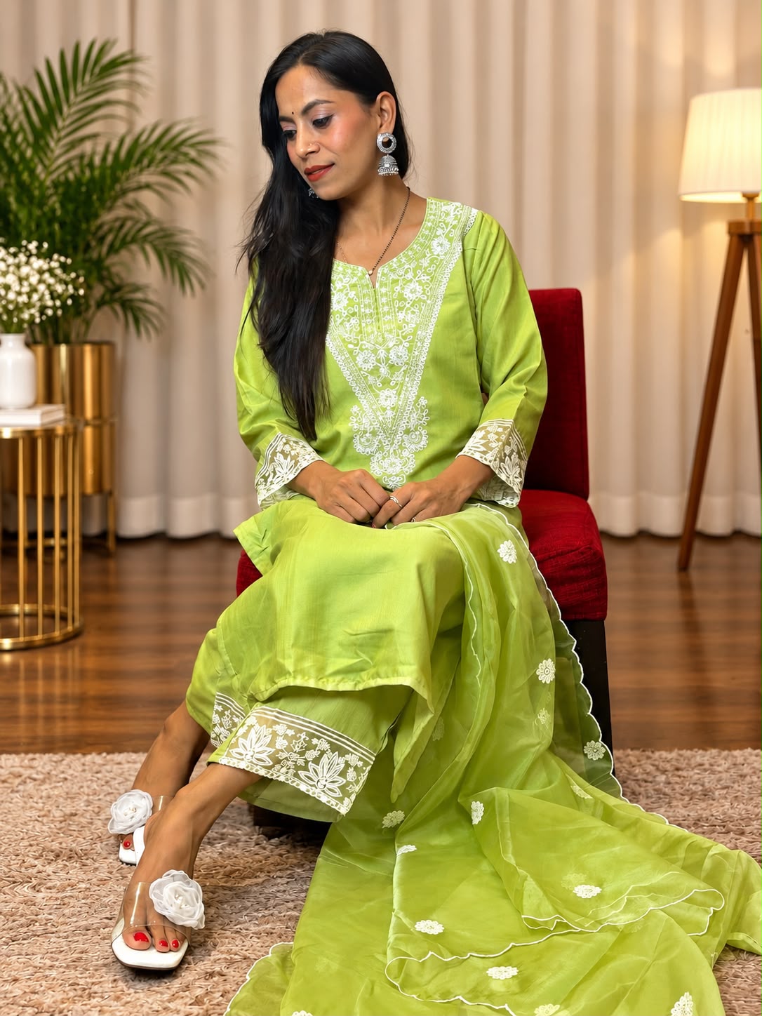 Lime Green Embroidered 3-Piece Suit