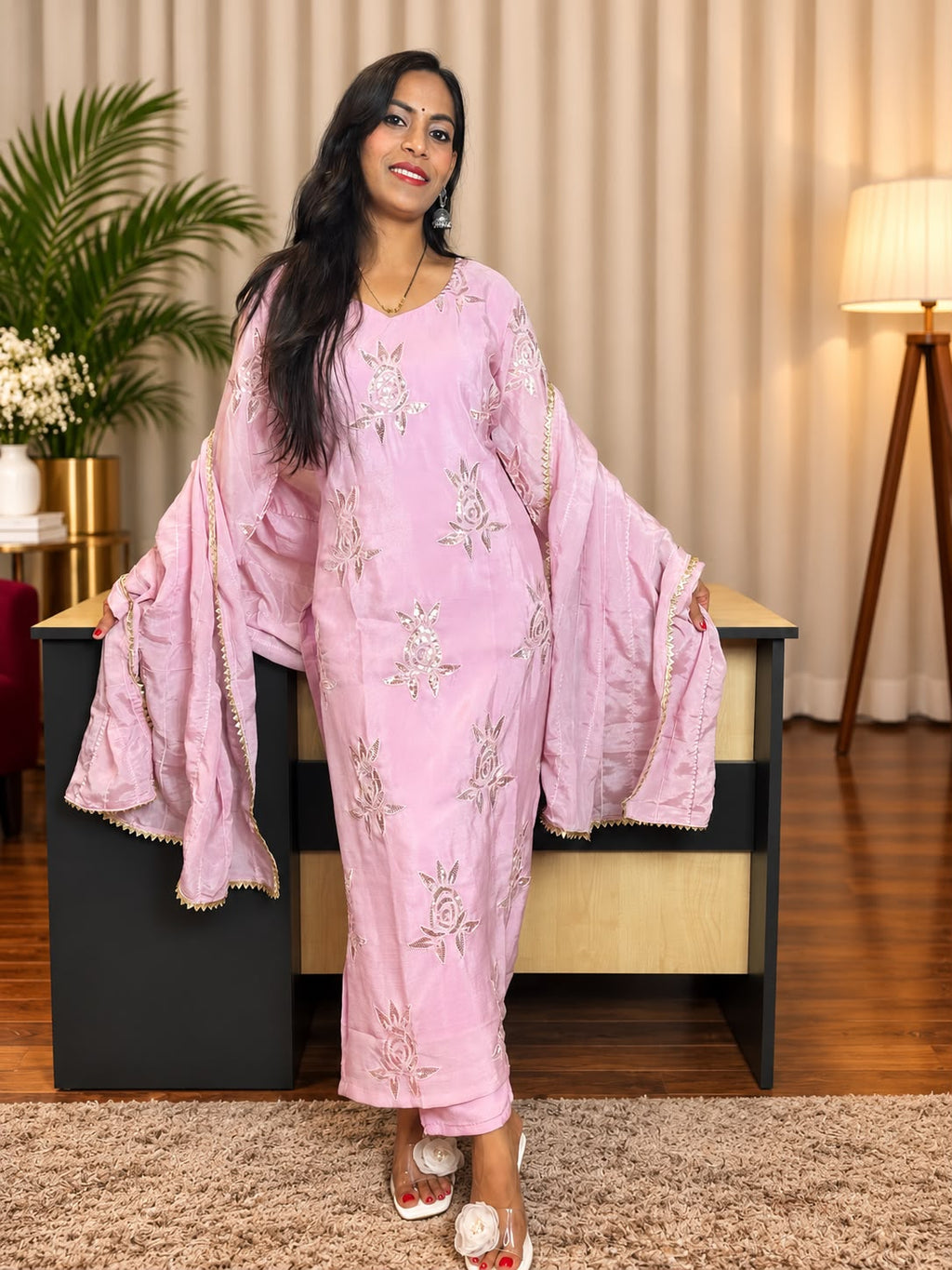 Pink Embroidered Suit Set