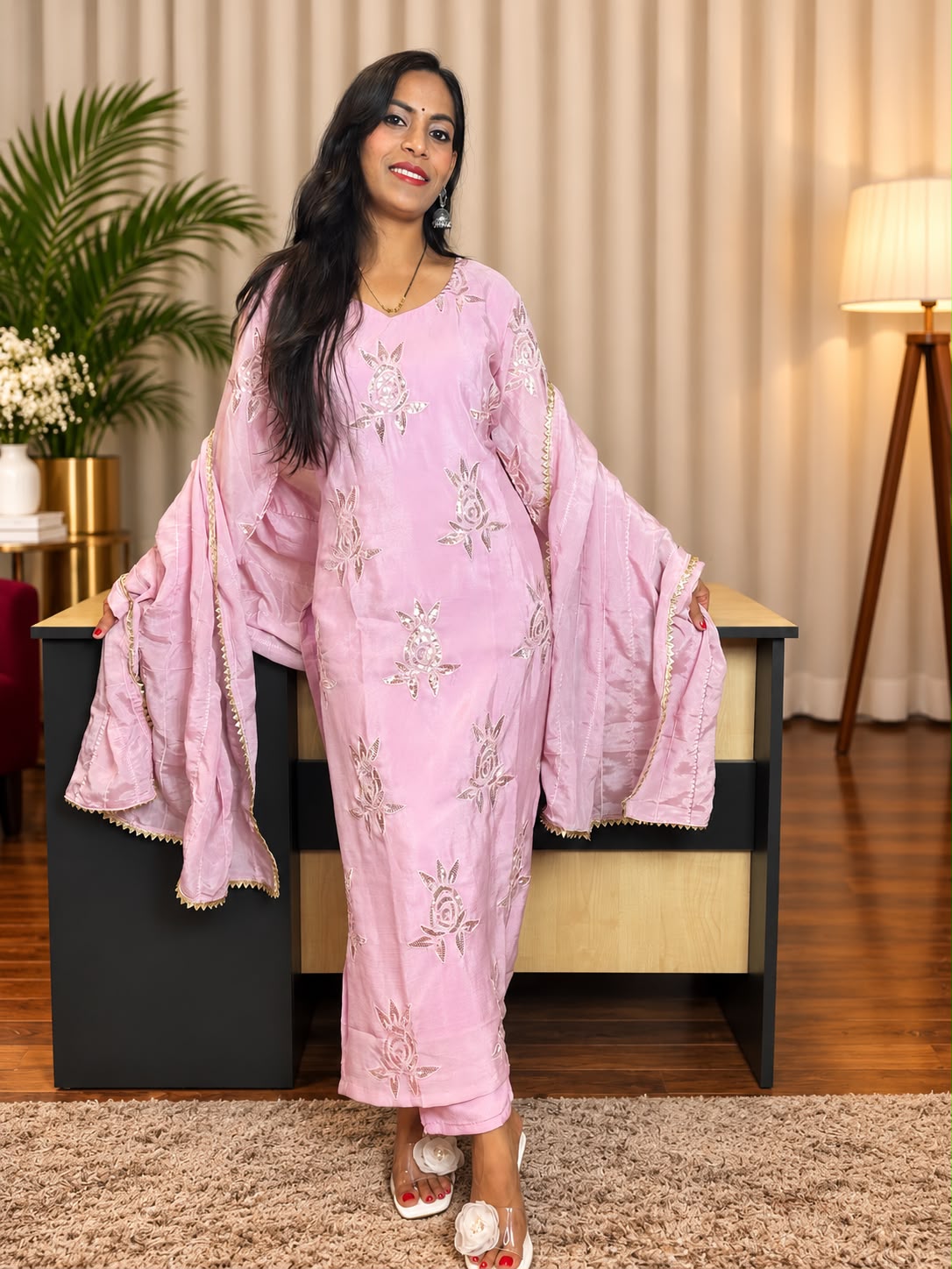 Pink Embroidered Suit Set