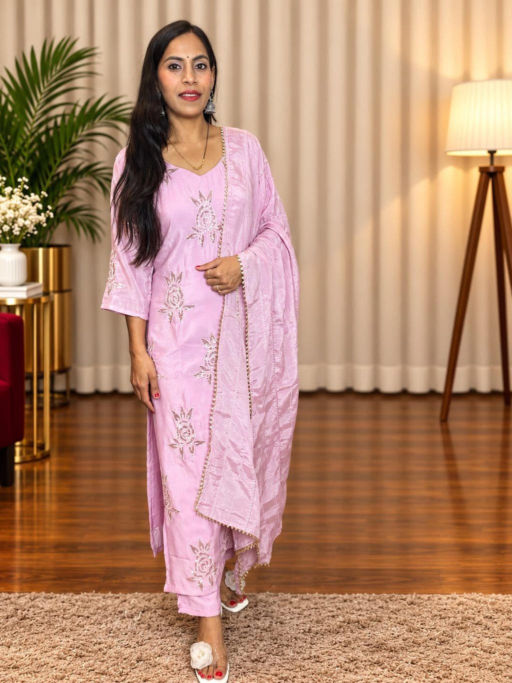 Pink Embroidered Suit Set