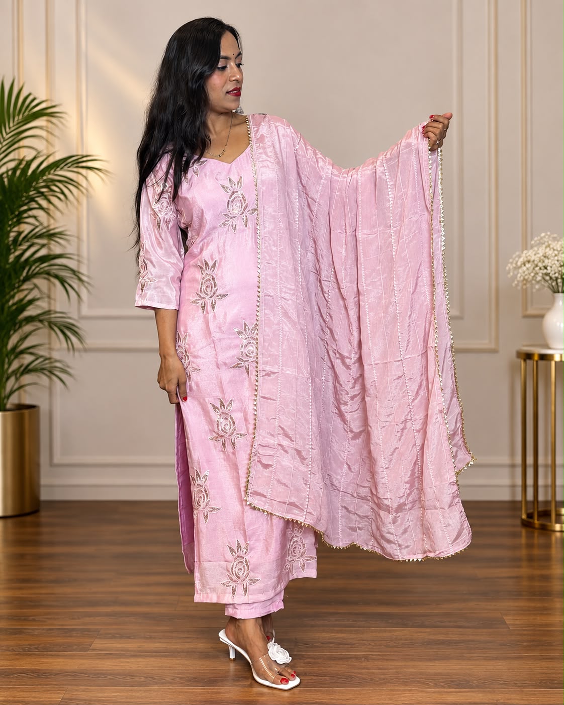 Pink Embroidered Suit Set
