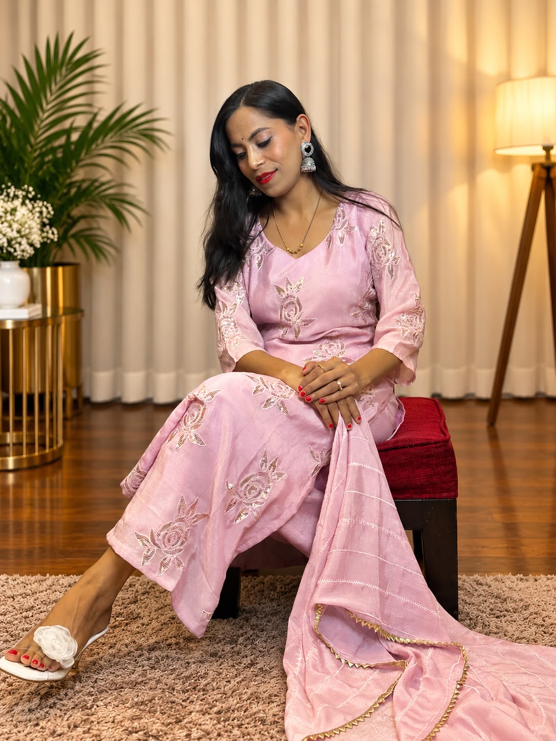 Pink Embroidered Suit Set