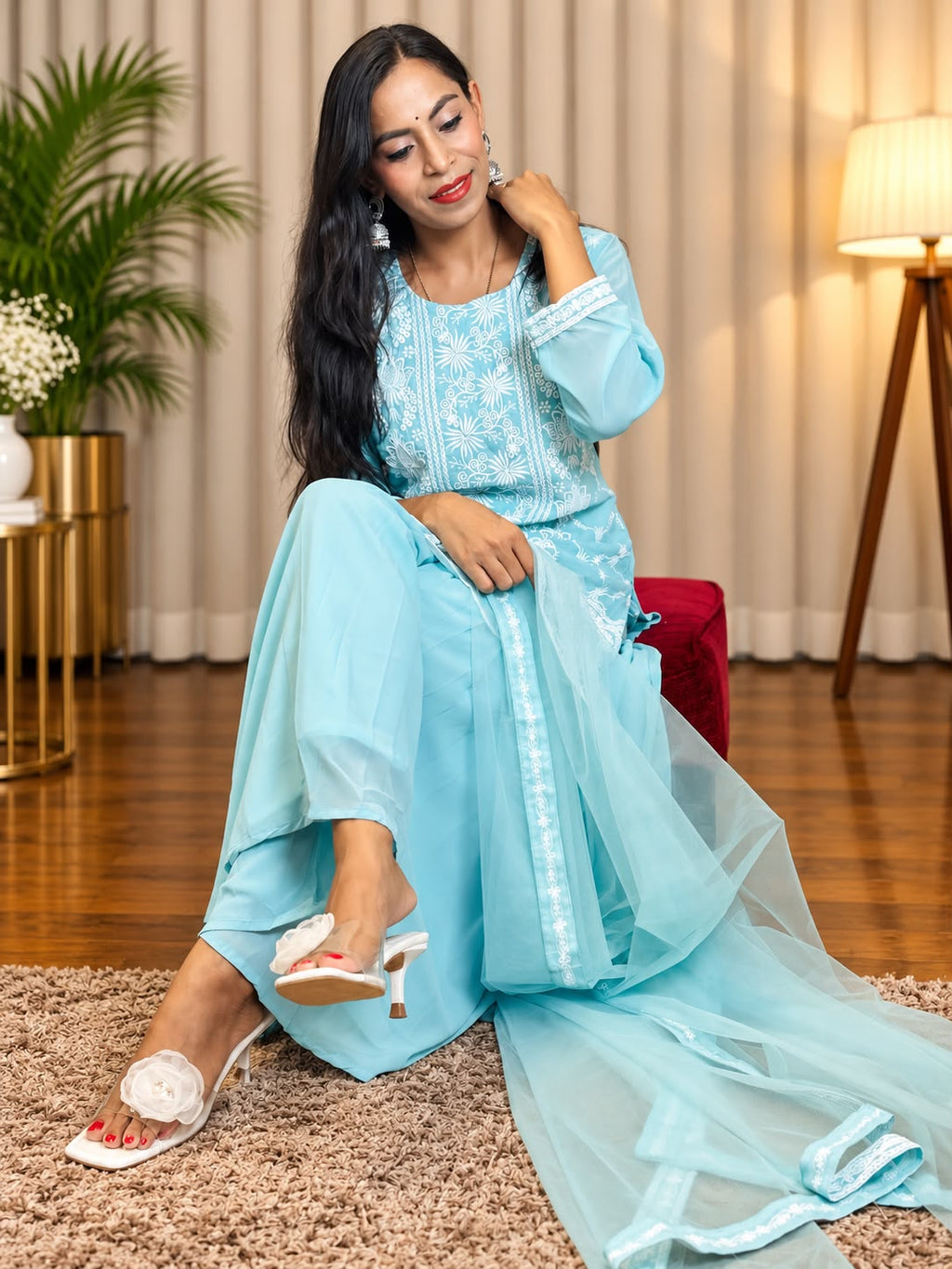 Pastel Aqua Embroidered 3-Piece Suit