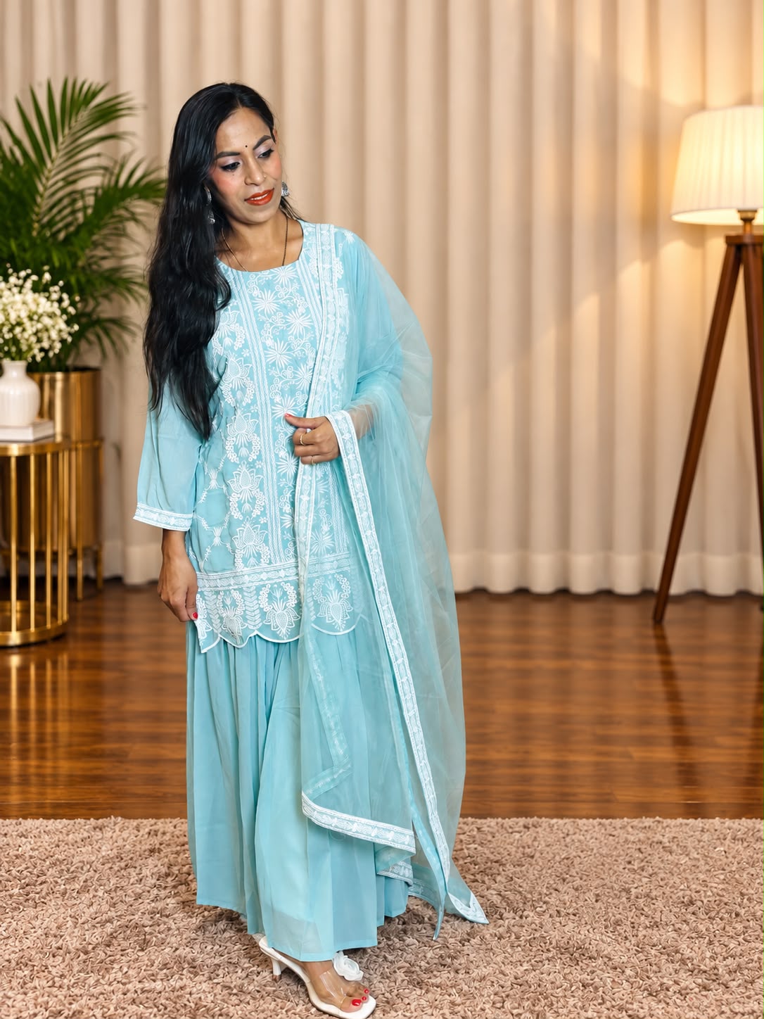 Pastel Aqua Embroidered 3-Piece Suit
