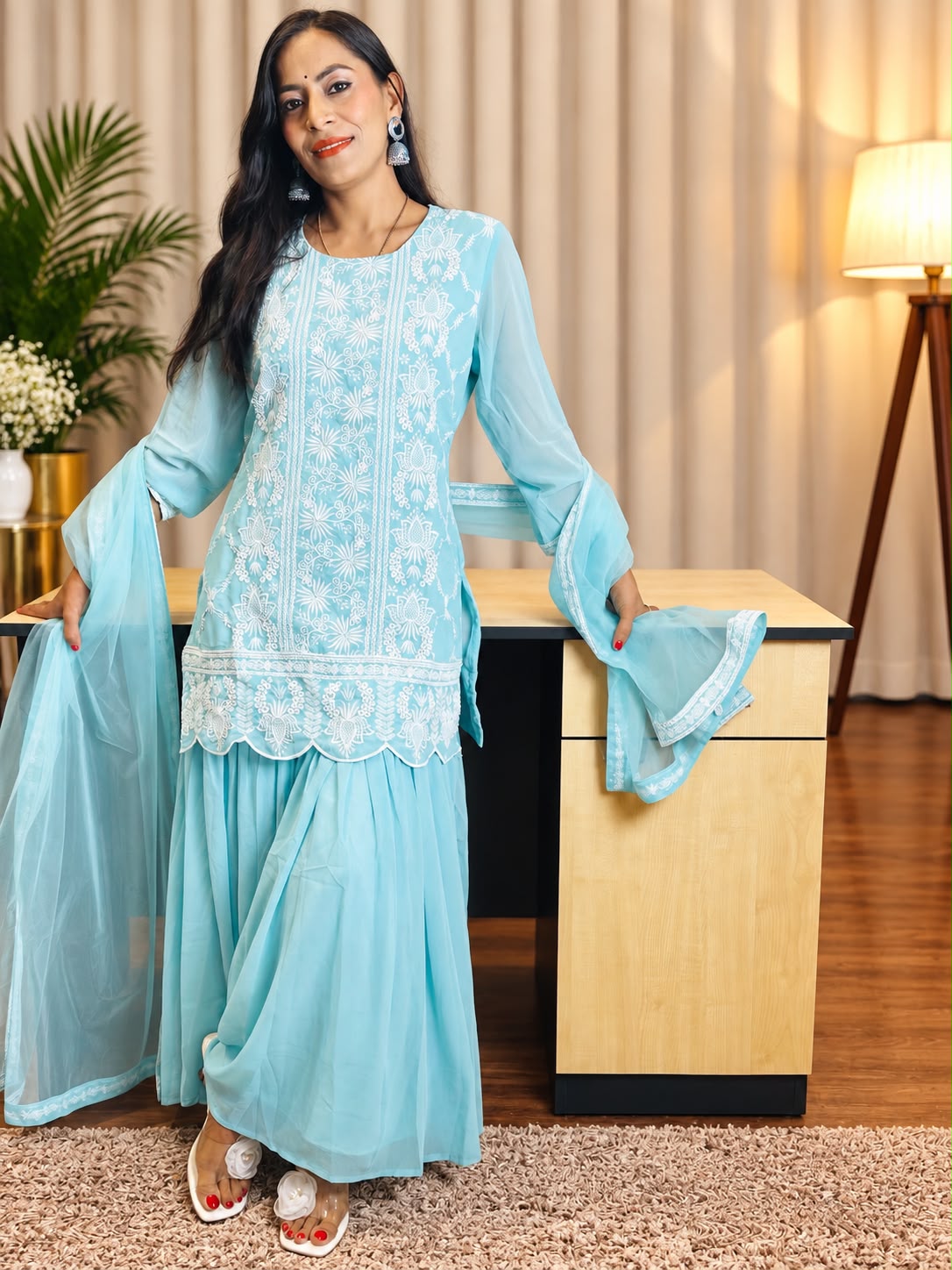 Pastel Aqua Embroidered 3-Piece Suit
