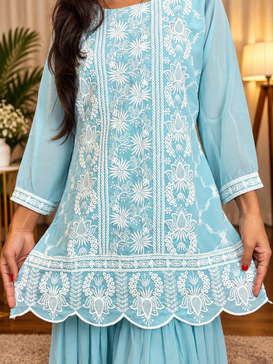 Pastel Aqua Embroidered 3-Piece Suit