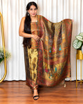Mustard Gold Printed Silk Suit Set with Kashmiri Paisley Dupatta