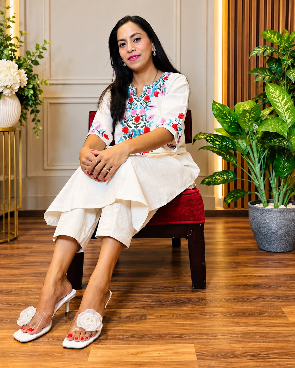 Elegant Embroidered Cotton Kurta Set – White