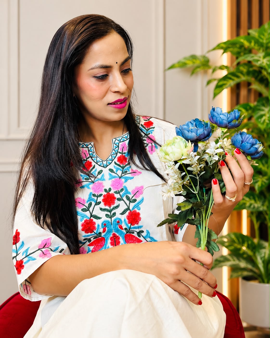 Elegant Embroidered Cotton Kurta Set – White