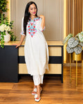 Elegant Embroidered Cotton Kurta Set – White