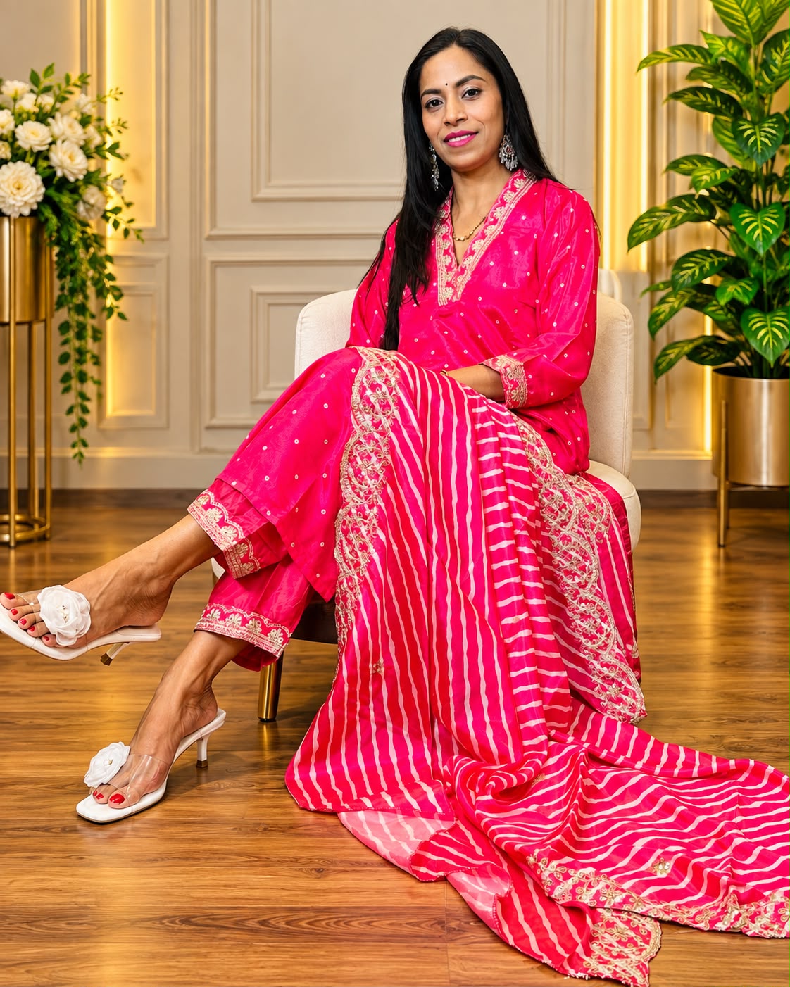 Premium Fuchsia Pink Embroidered 3-Piece Suit Set