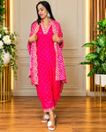 Premium Fuchsia Pink Embroidered 3-Piece Suit Set