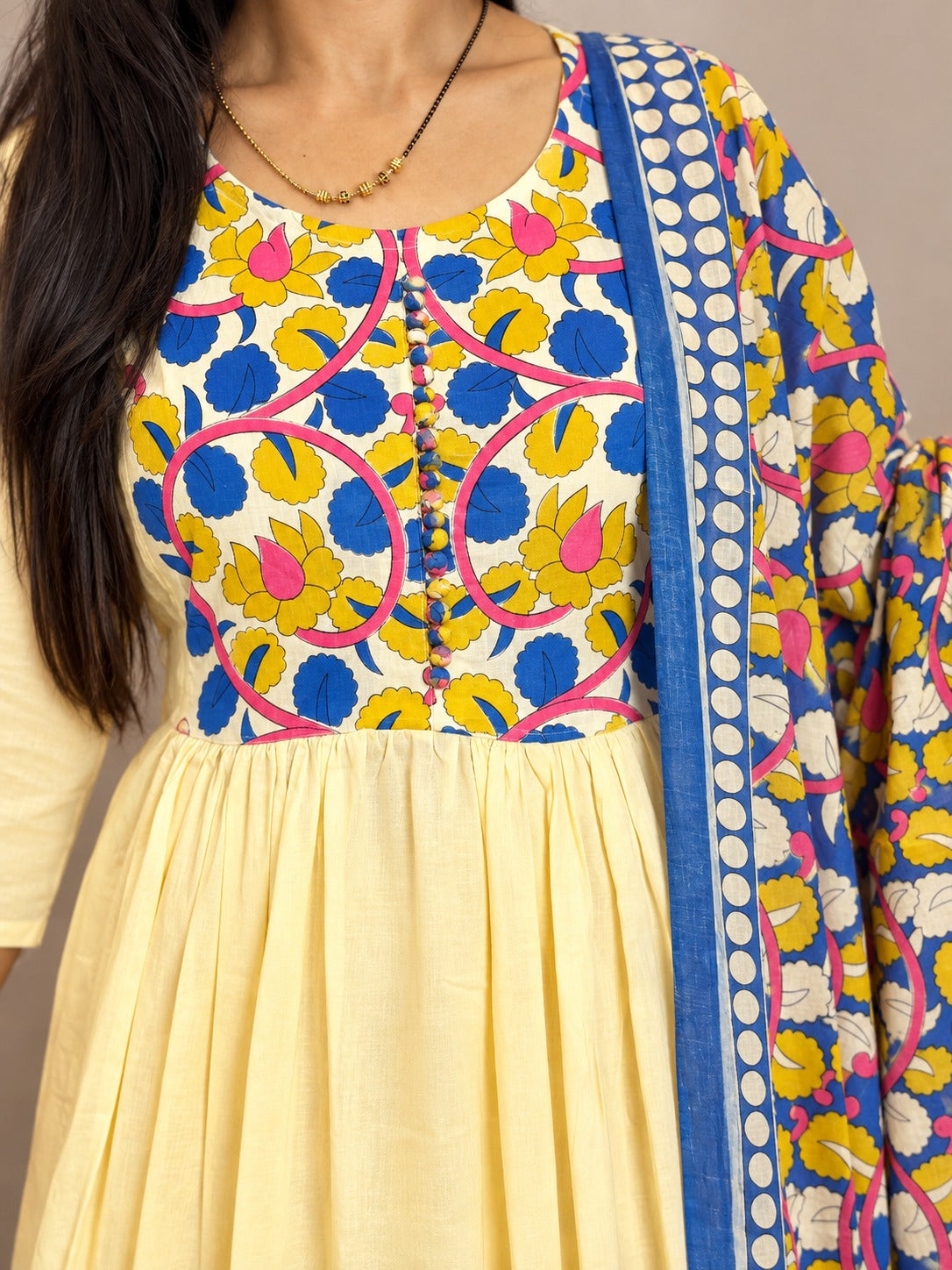 Elegant Floral Embroidered Cotton Anarkali Suit Set