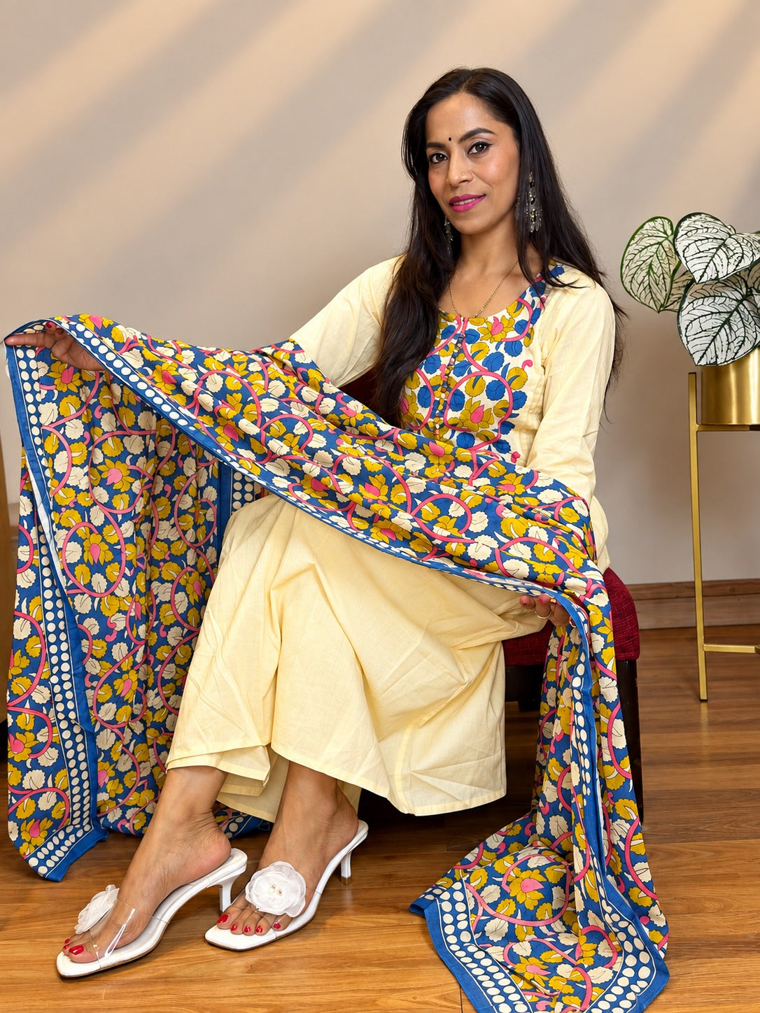 Elegant Floral Embroidered Cotton Anarkali Suit Set