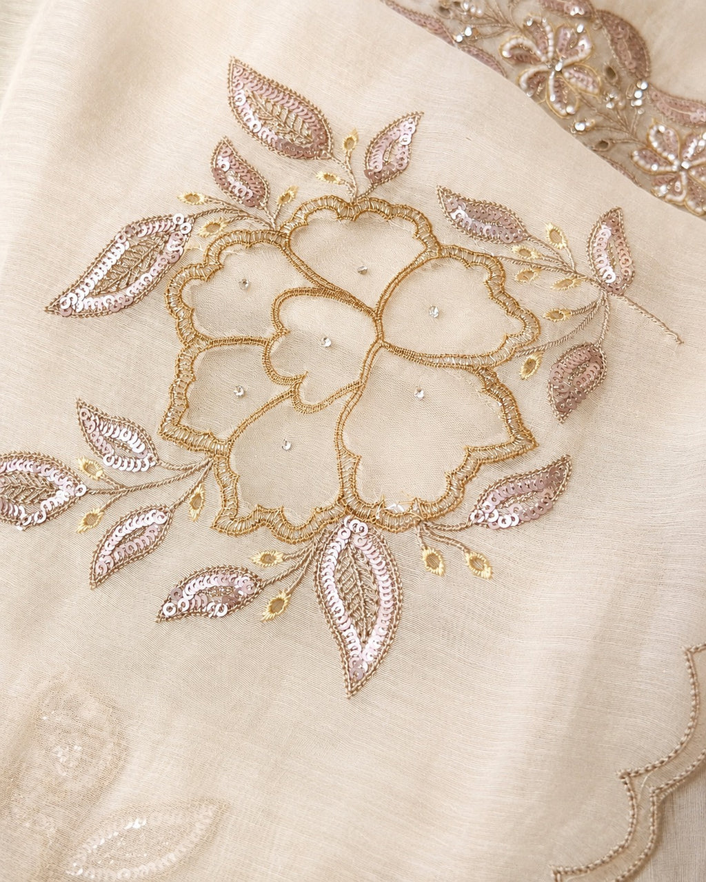 Cream Embroidered Designer Suit